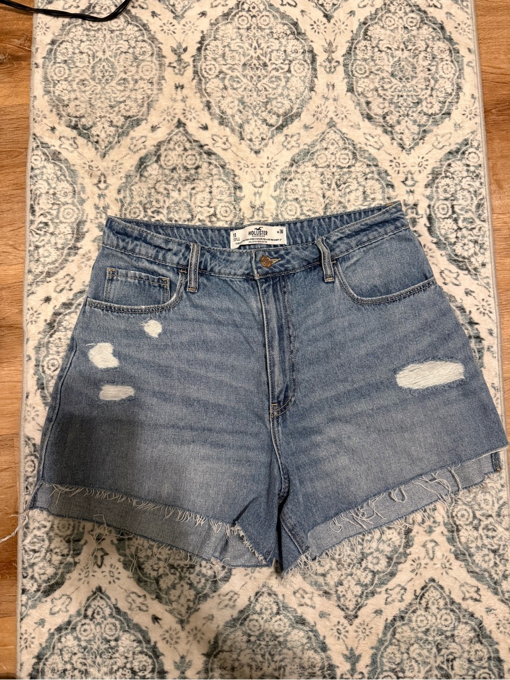 Hollister High-Rise Distressed Jean Shorts in Light Wash